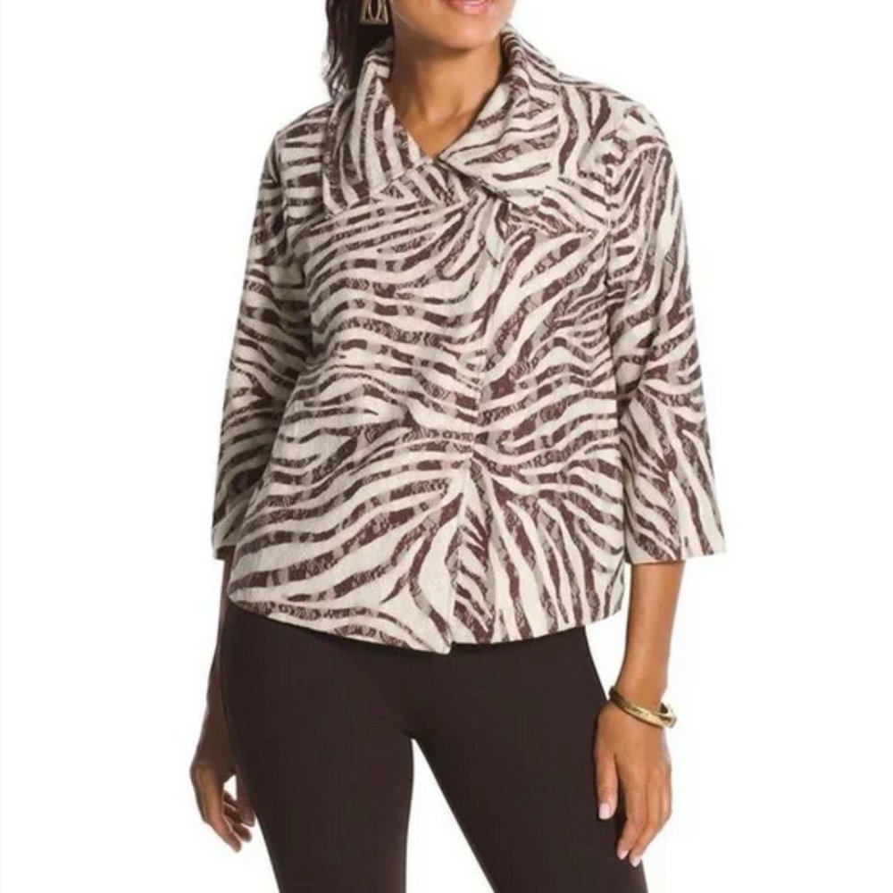 NEW CHICO'S Zebra Lace Cardigan Sweater Jacket Size 0= Size 4